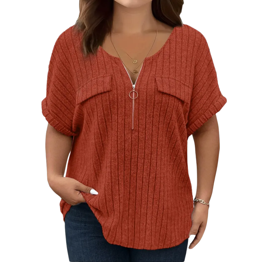 RILEE™ – Relaxed Half-Zip Ribbed Tee