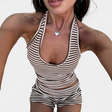 Women's Striped Halter Neck Crop Top and Shorts Set