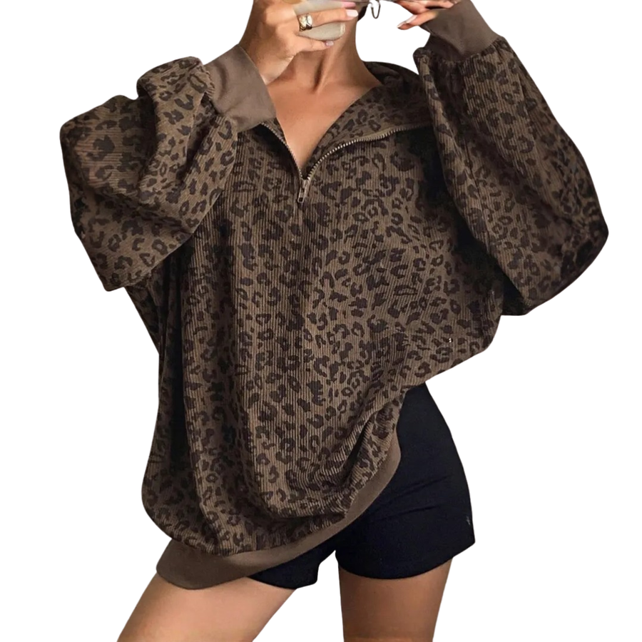PAXON™ – Leopard Print Zip-Up Corduroy Hoodie