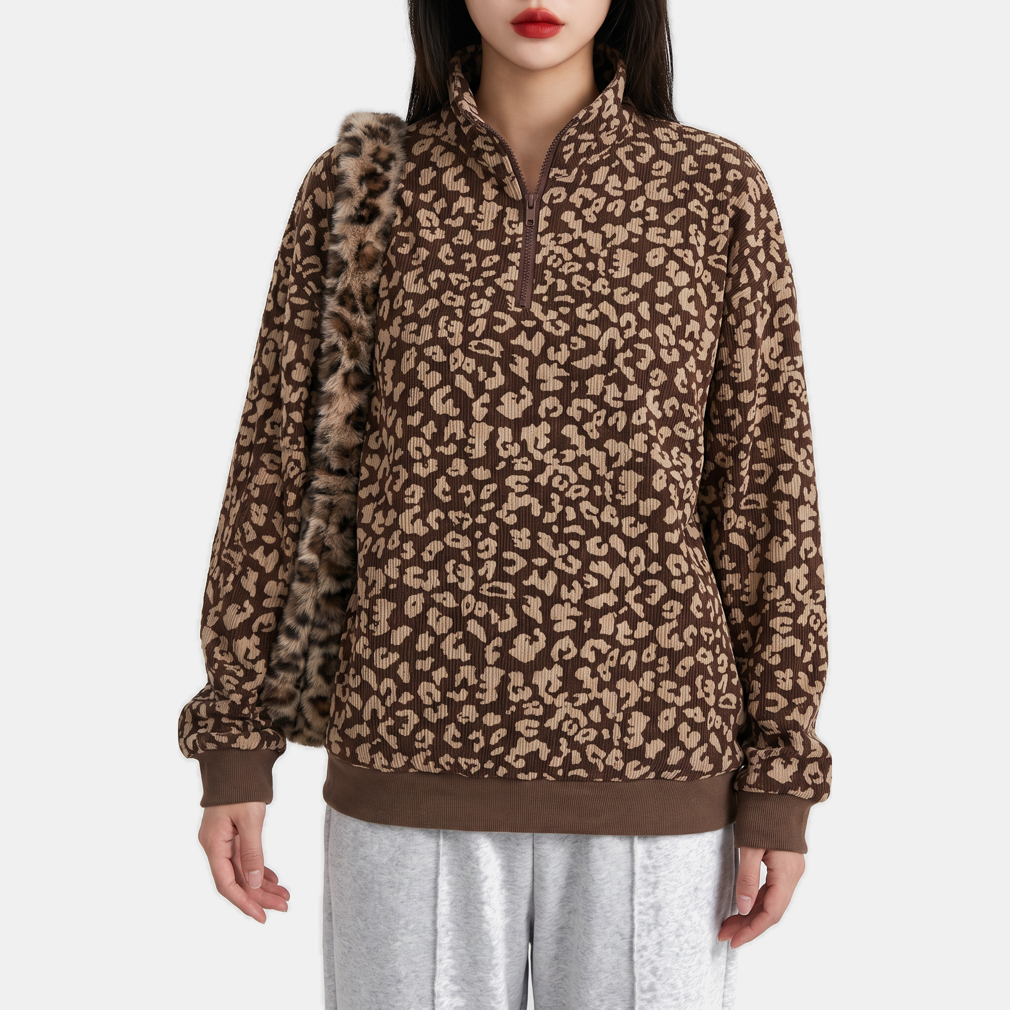 Women's Half Zip Oversized Drop Shoulder Sweatshirt