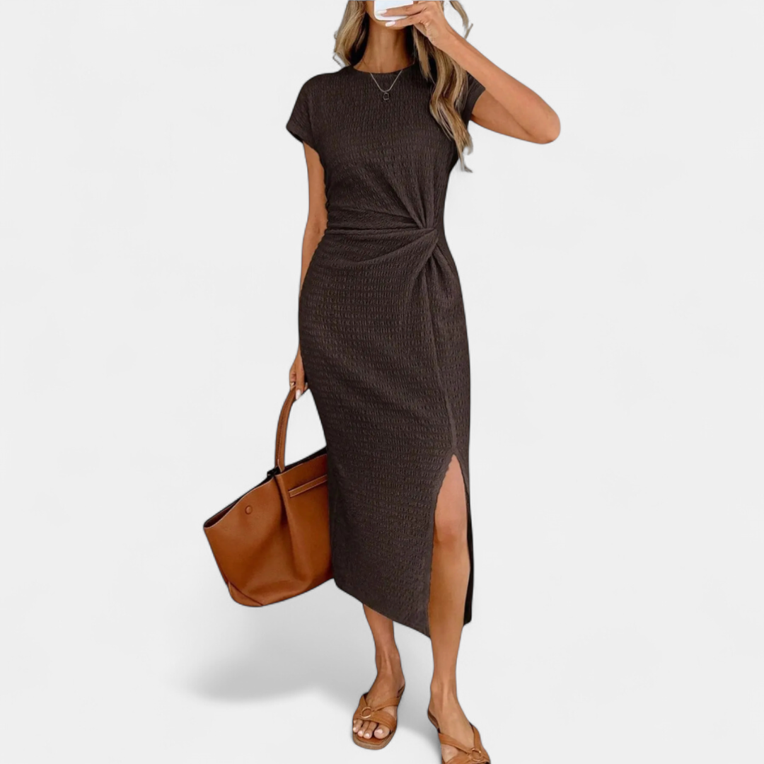 VENETRA™ – Twist Knot High Slit Midi Dress