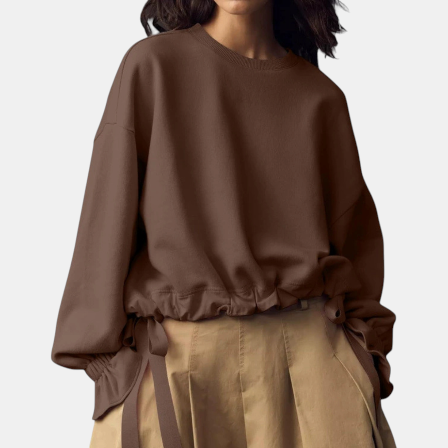 Women's Drawstring Hem Ruffle Cuff Loose Casual Sweatshirt