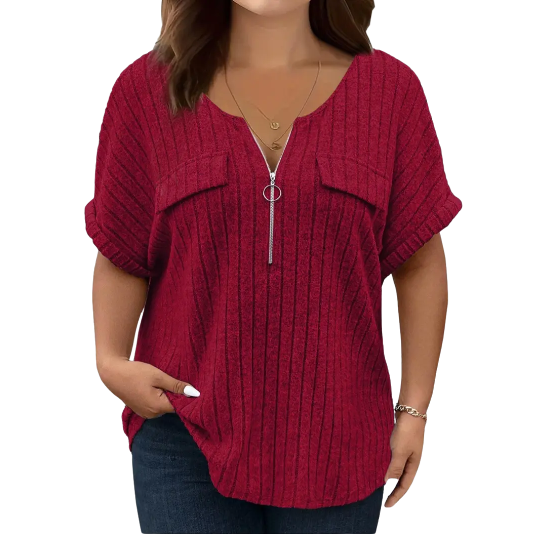 RILEE™ – Relaxed Half-Zip Ribbed Tee