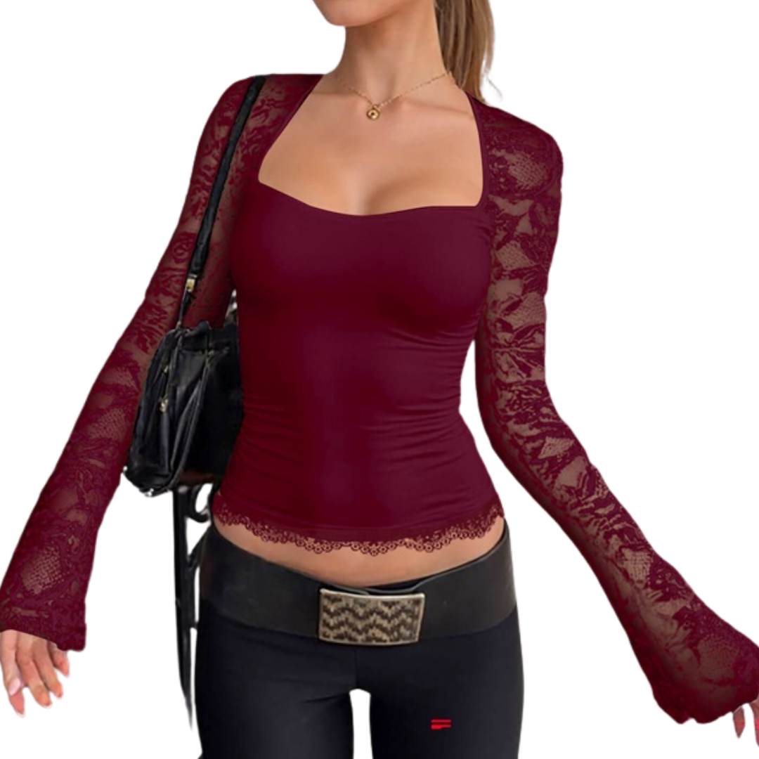 LENNA™ – Sheer Lace Floral Ruffle Tee