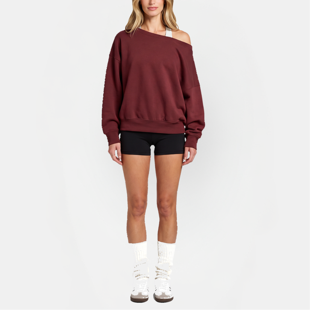 Women's One Shoulder Drawstring Hem Pullover Sweatshirt