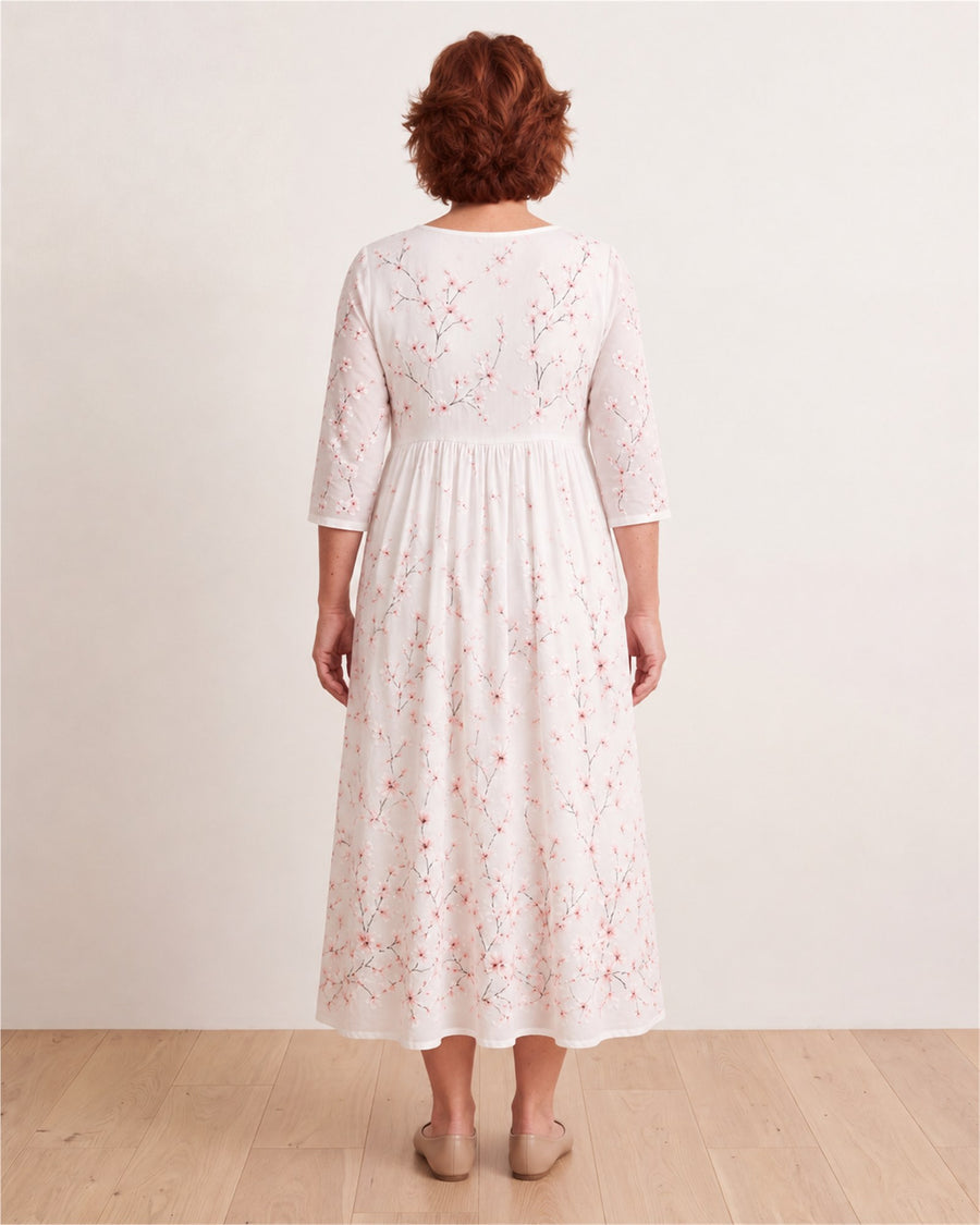Cherry Blossom Grace Everyday Midi Dress – back view