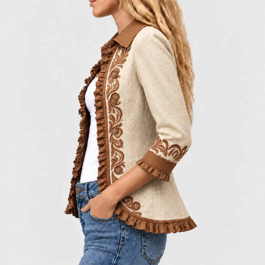 Dawncroft™ - Retro Bohemian Floral Ruffle Jacket