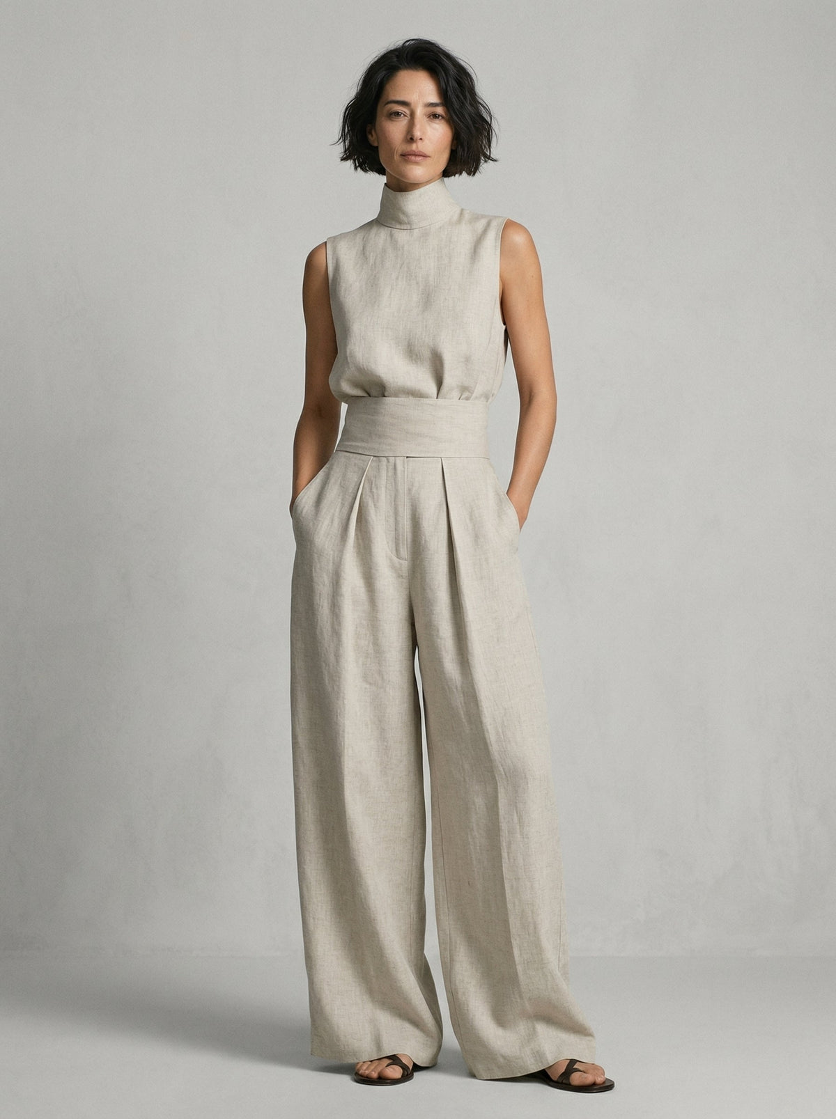 Evanna™ High-Neck Cotton Trouser Set