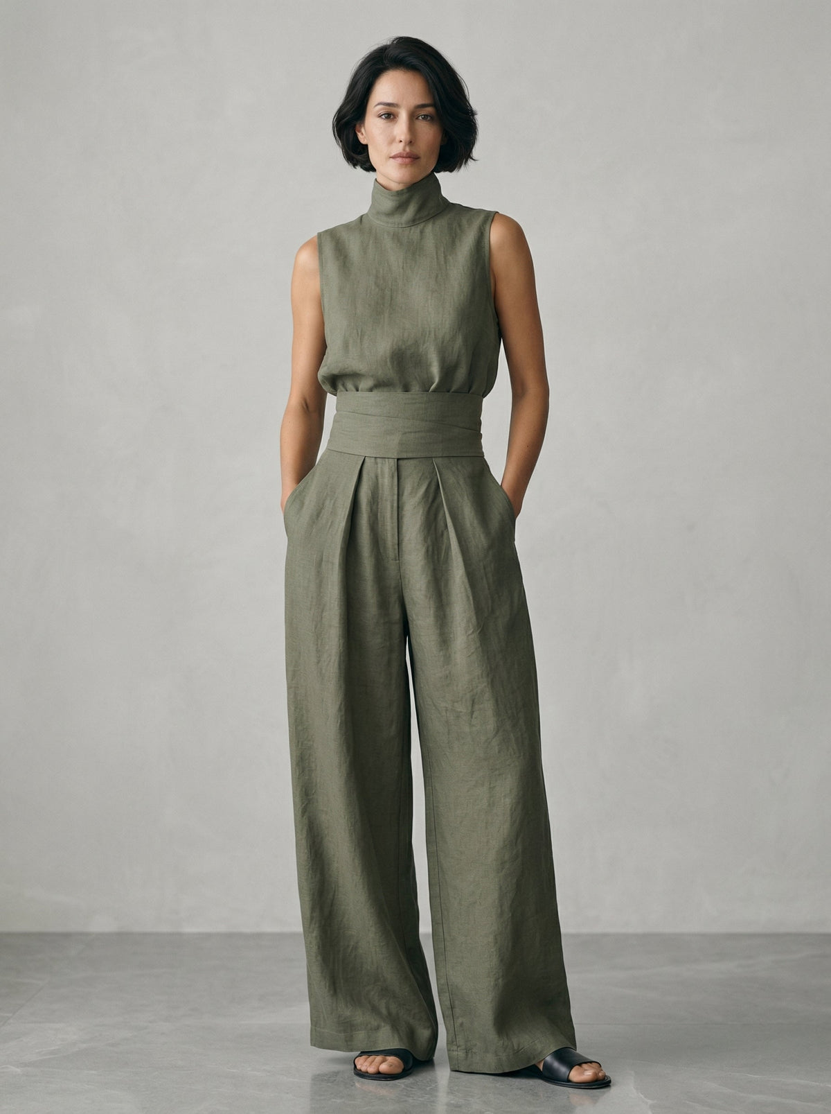 Evanna™ High-Neck Cotton Trouser Set