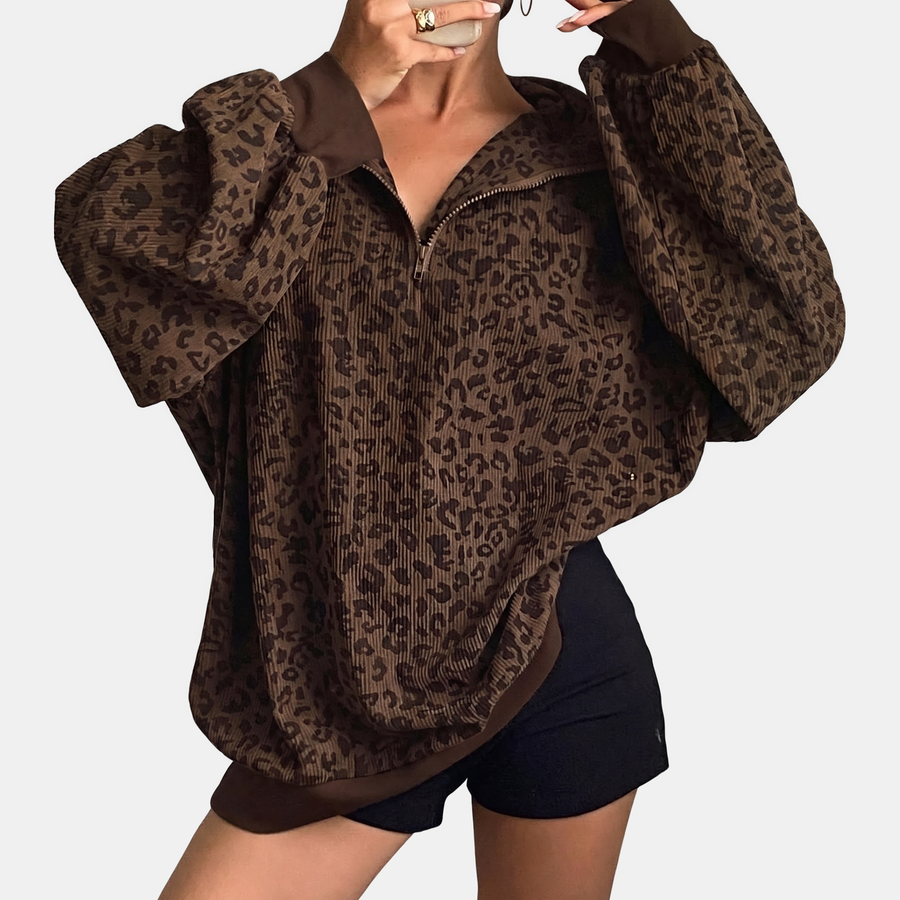Women's Half Zip Oversized Drop Shoulder Sweatshirt