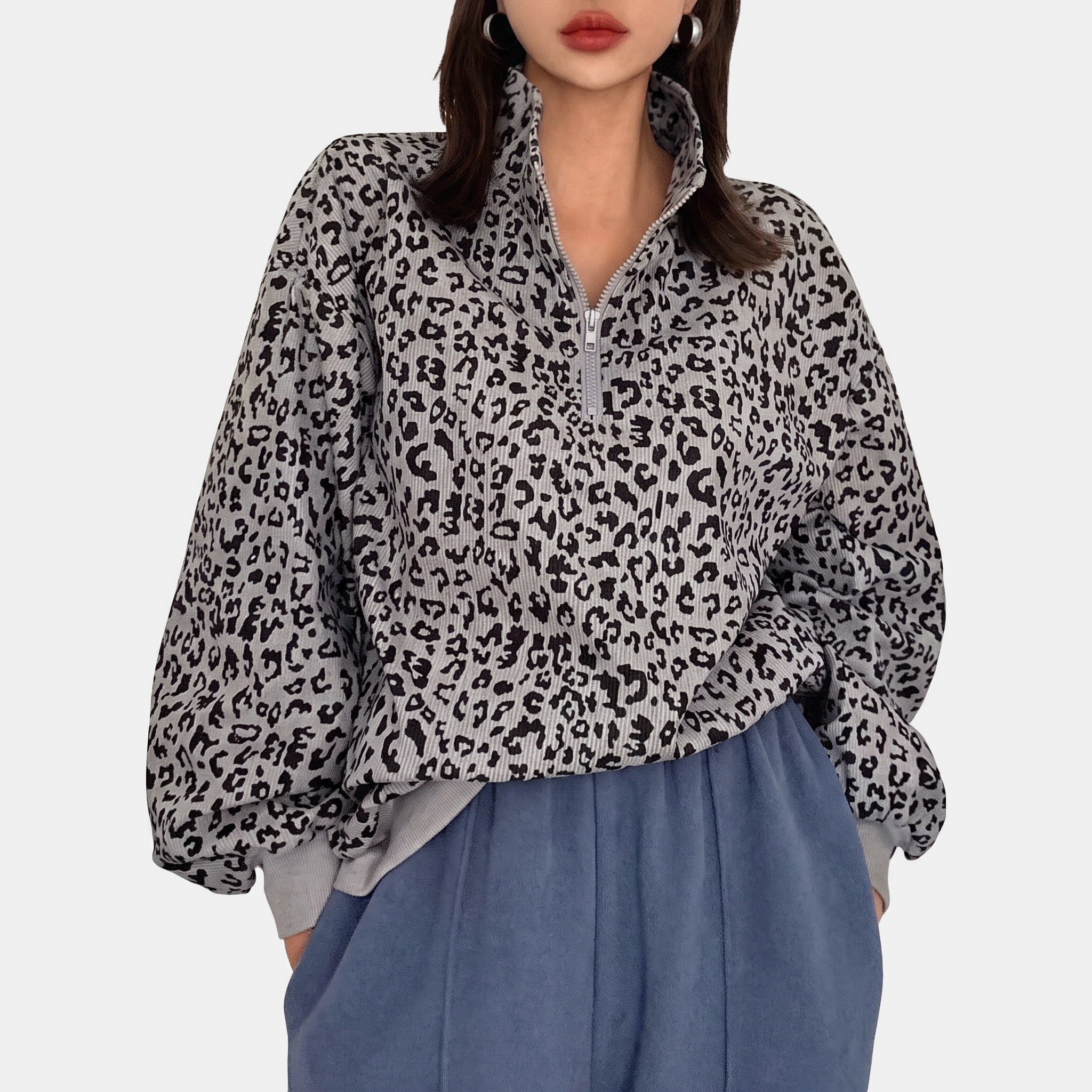 Women's Half Zip Oversized Drop Shoulder Sweatshirt