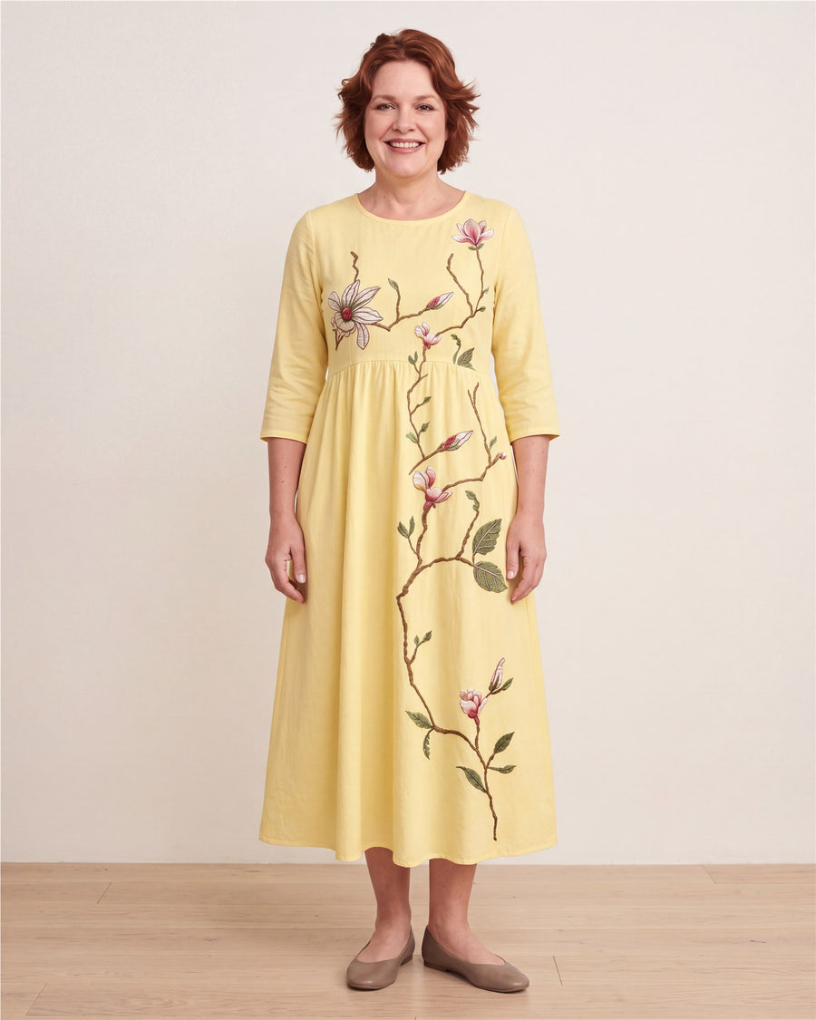 Golden Blossom Pocket Midi Dress
