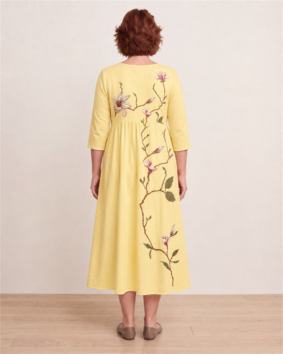 Golden Blossom Pocket Midi Dress – back view