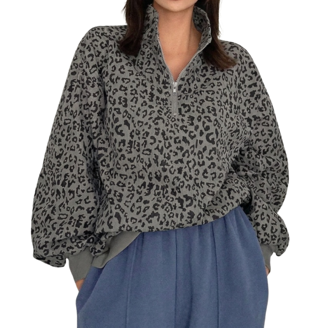 PAXON™ – Leopard Print Zip-Up Corduroy Hoodie