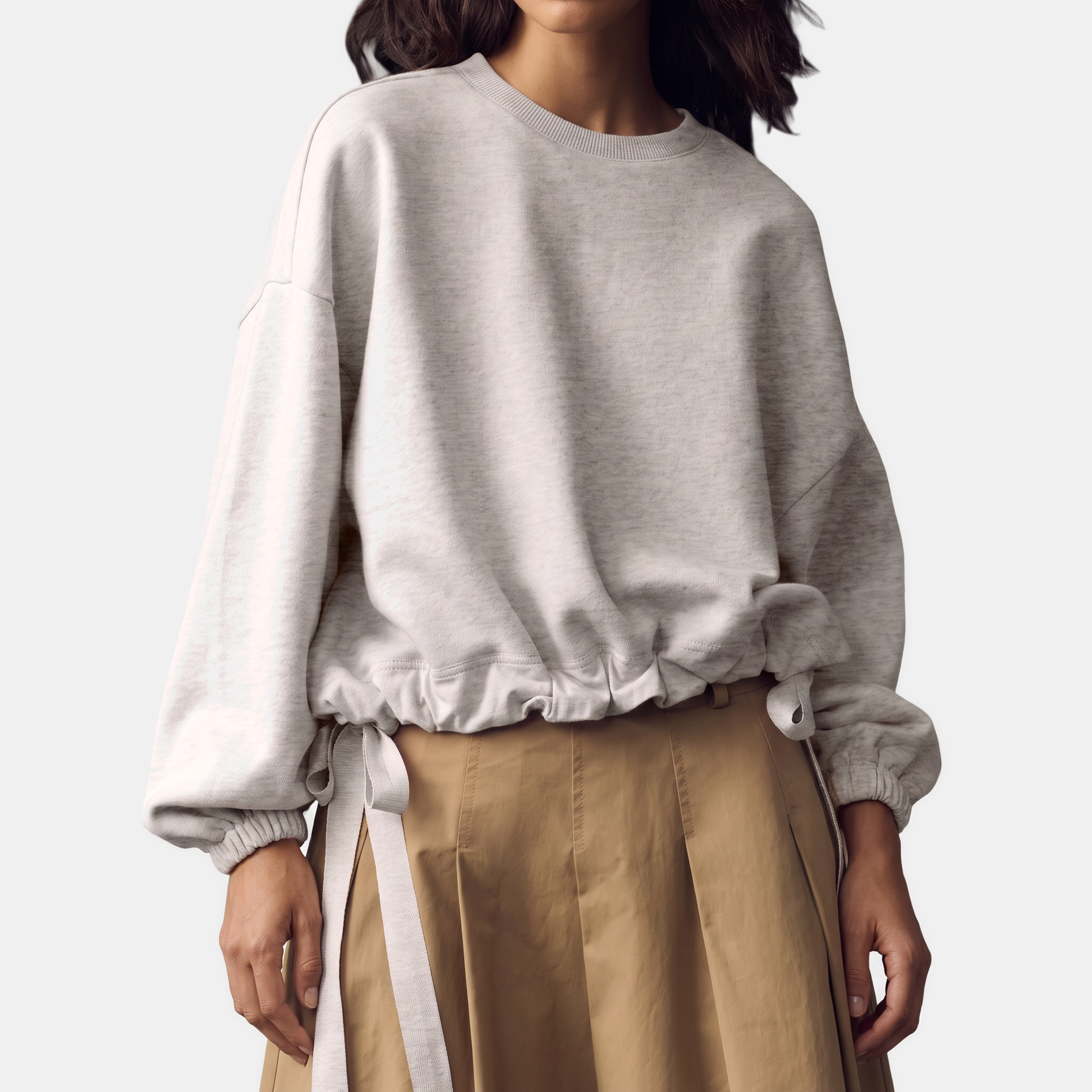 Women's Drawstring Hem Ruffle Cuff Loose Casual Sweatshirt