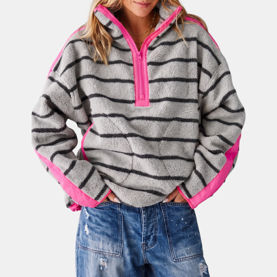 Women's Colorblock Half Zip Teddy Fleece Sweatshirt