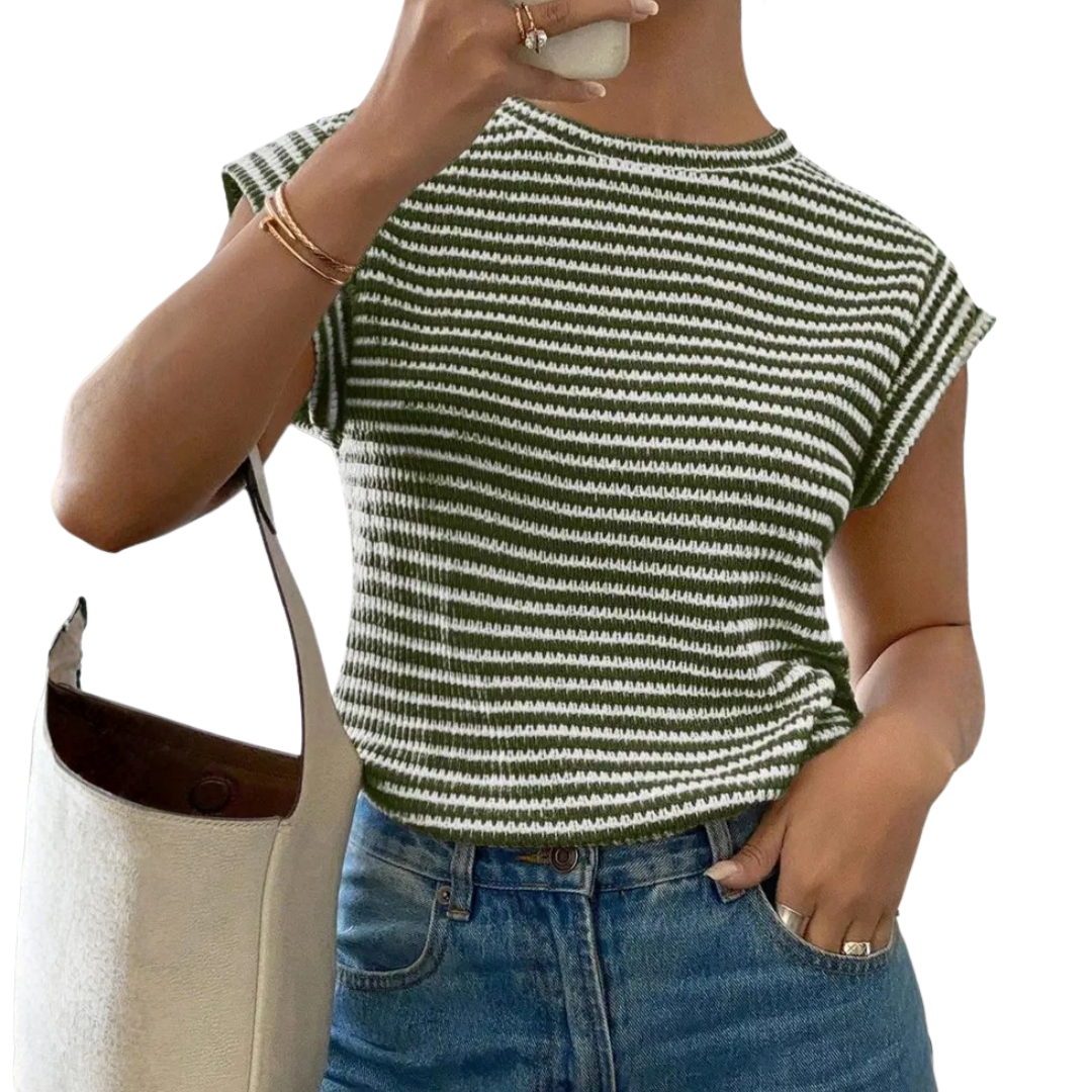 SUNNY™ – Striped Print Casual Crew Neck Tee