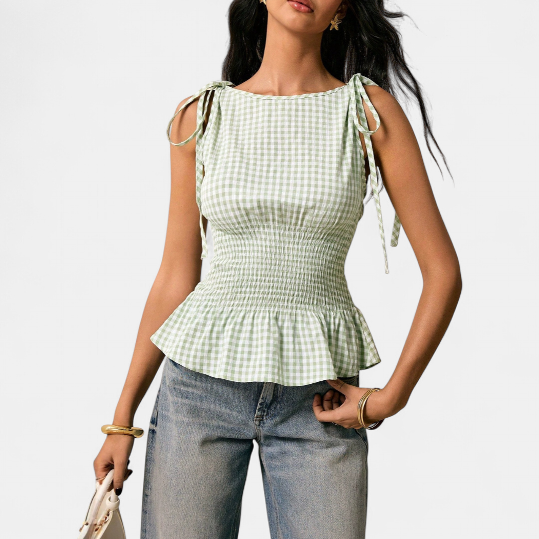 FLORETTE™ – Vintage Plaid Ruffle Hem Tank Top