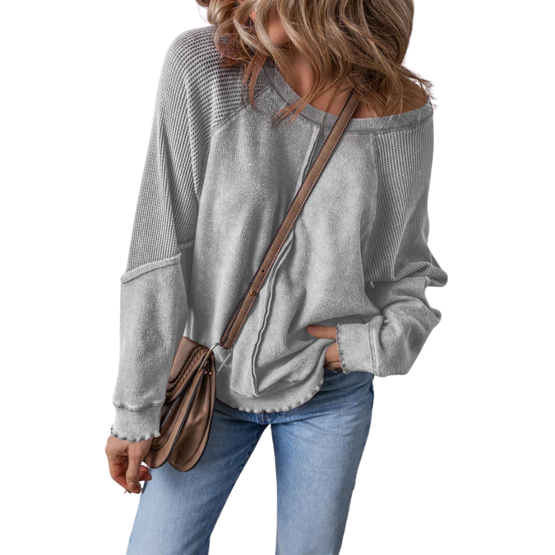 FALLON™ – Relaxed Waffle Knit Raglan Sweatshirt