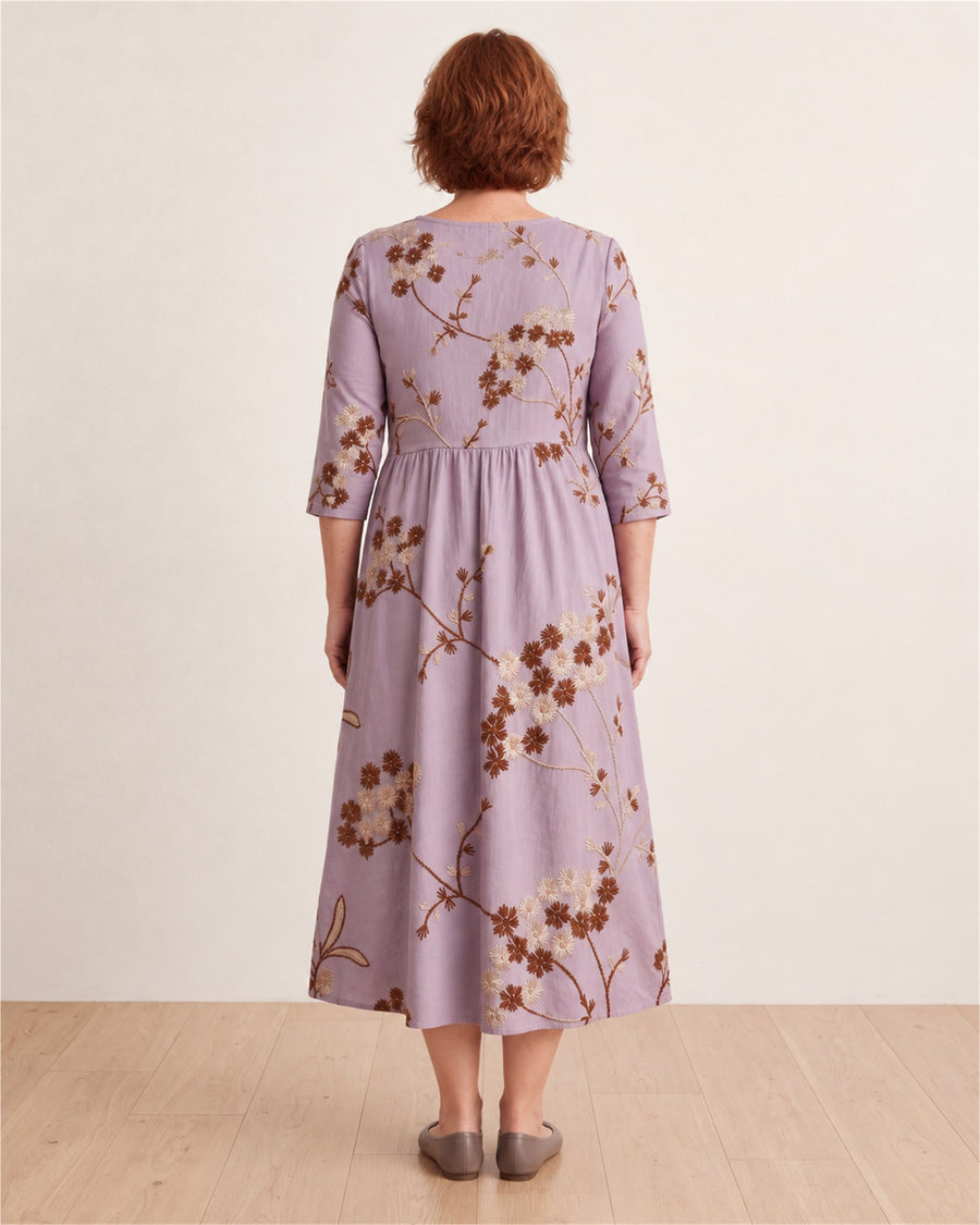 Heather Meadow Floral Pocket Midi Dress – back view