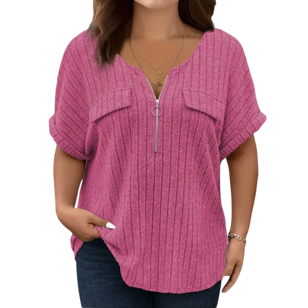RILEE™ – Relaxed Half-Zip Ribbed Tee