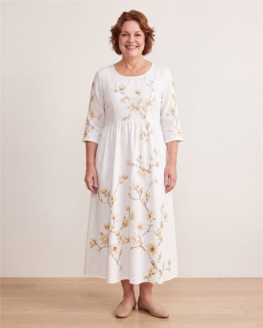 Ivory Blossom Grace Pocket Midi Dress