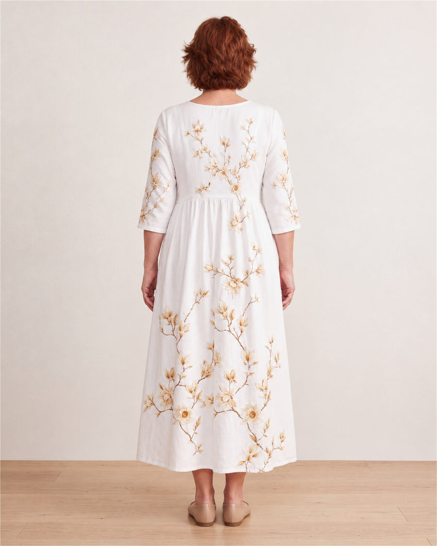 Ivory Blossom Grace Pocket Midi Dress – back view
