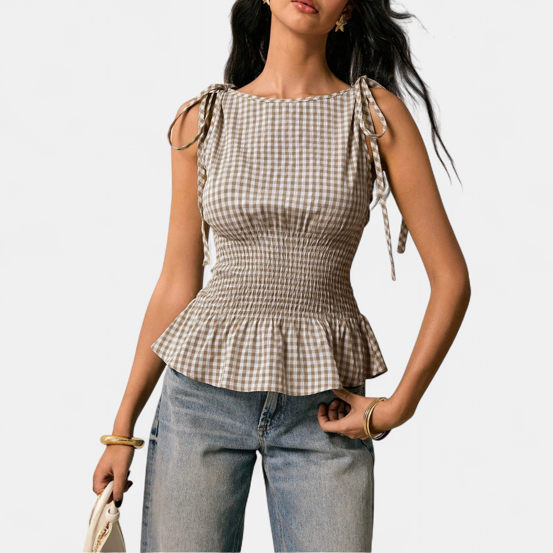 FLORETTE™ – Vintage Plaid Ruffle Hem Tank Top