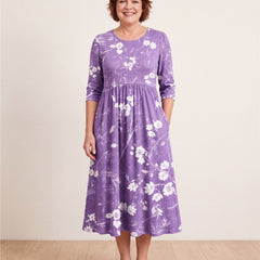 Lavender Bloom Comfort Pocket Midi Dress