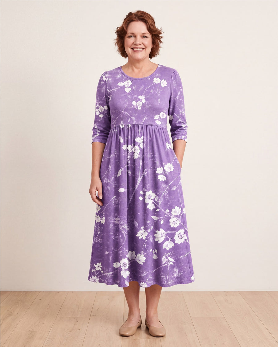 Lavender Bloom Comfort Pocket Midi Dress