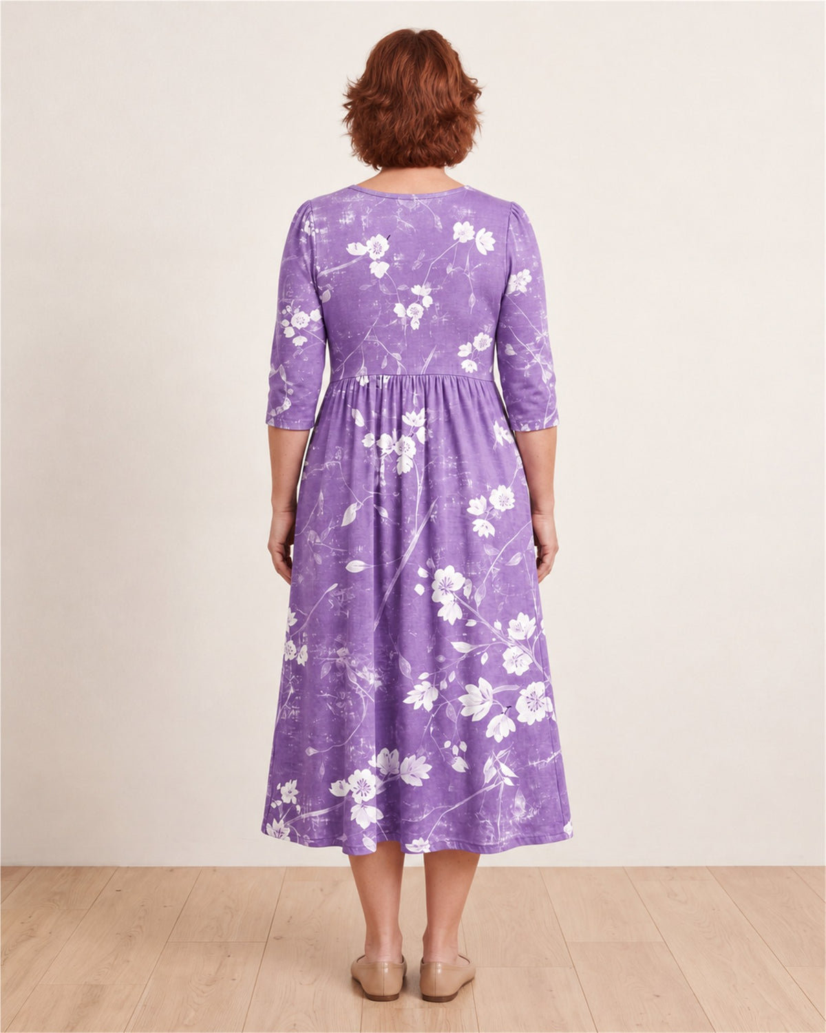 Lavender Bloom Comfort Pocket Midi Dress – back view