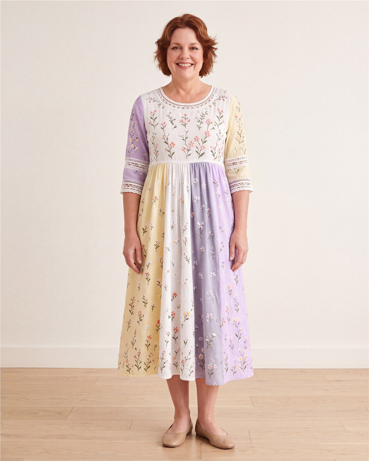 Lavender Meadow Patchwork Midi Dress