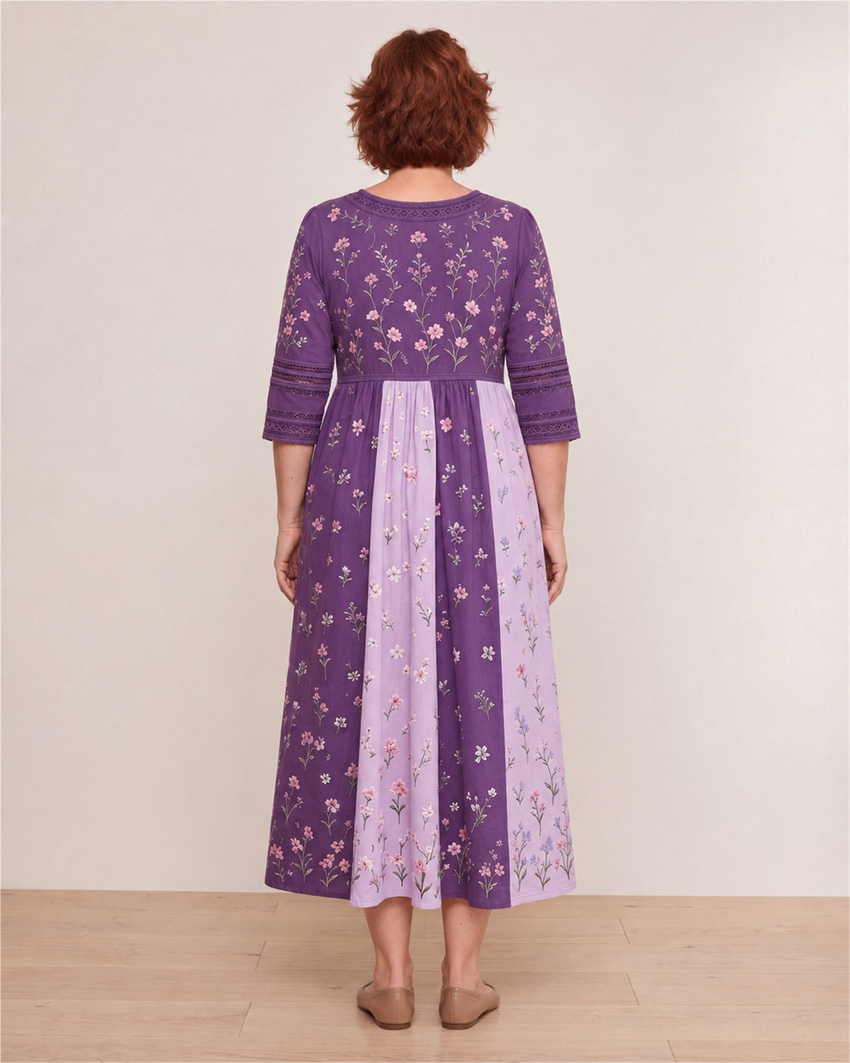 Lavender Wildflower Panel Midi Dress – back view