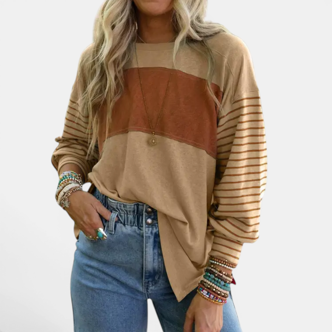 DEXLYN™ – Striped Color-Block Long Sleeve Top