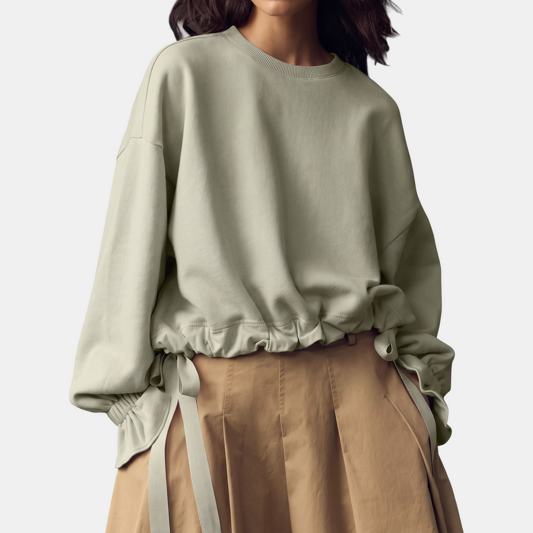 Women's Drawstring Hem Ruffle Cuff Loose Casual Sweatshirt