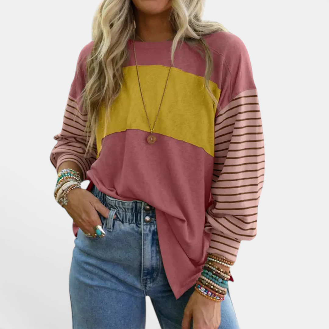 DEXLYN™ – Striped Color-Block Long Sleeve Top