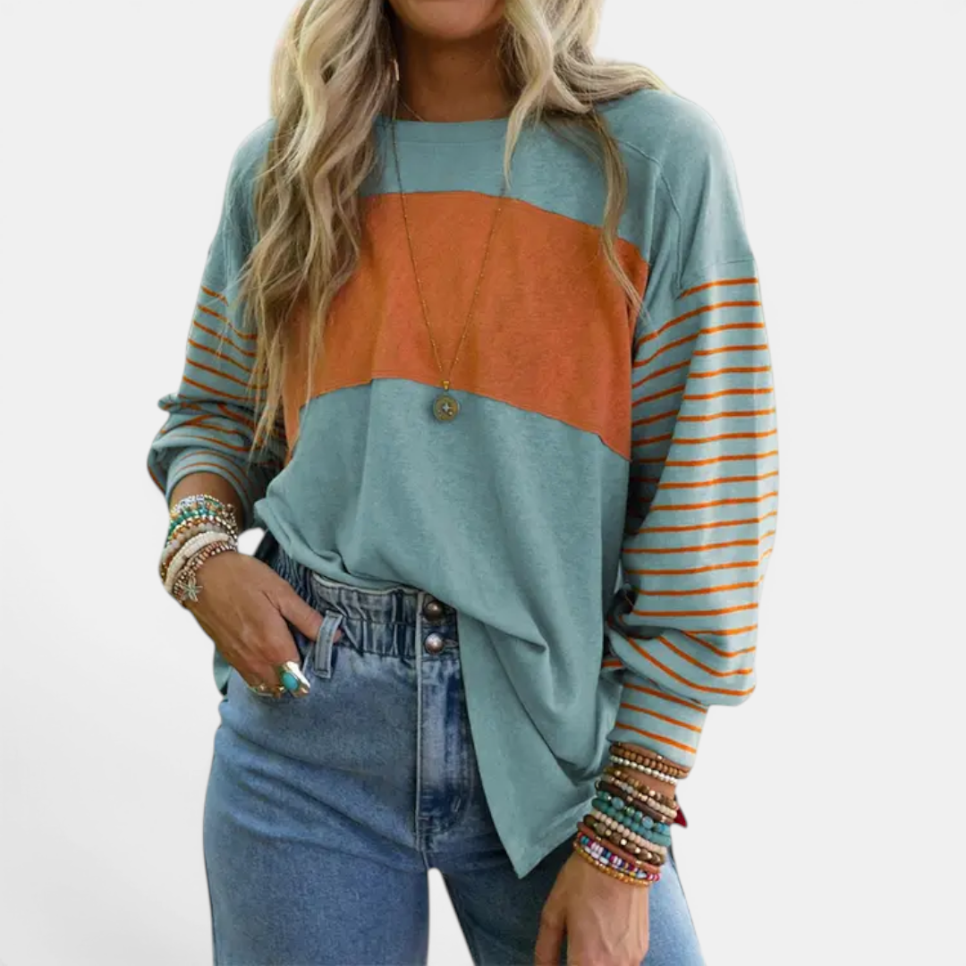 DEXLYN™ – Striped Color-Block Long Sleeve Top