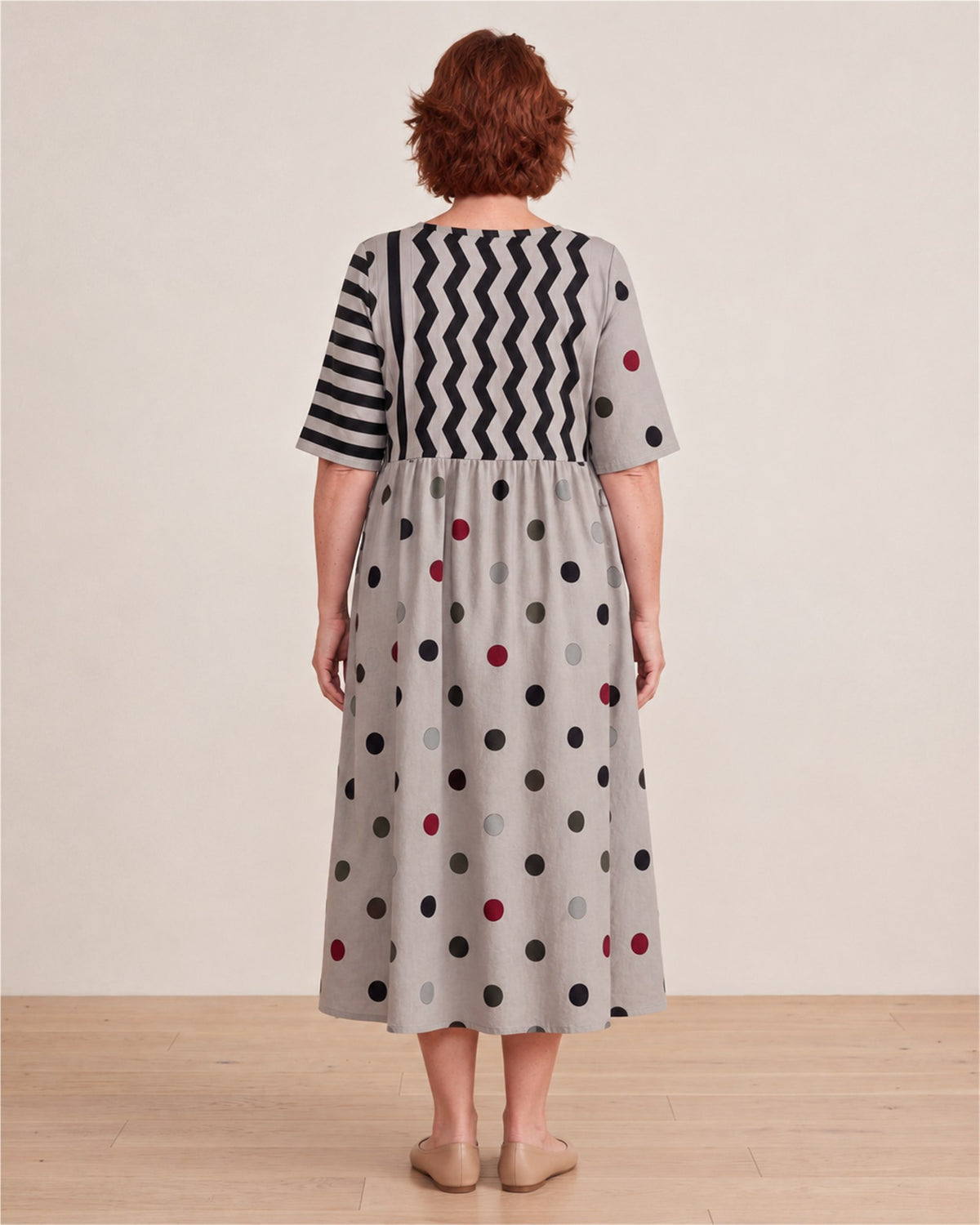 Modern Charm Mixed Print Pocket Midi Dress – back view