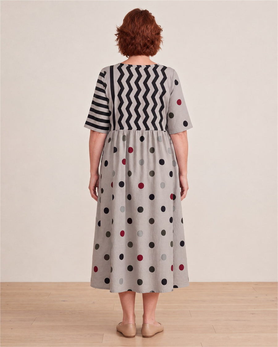 Modern Charm Mixed Print Pocket Midi Dress – back view