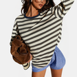 Women's Color Block Striped Long Sleeve Round Neck Fitted Top