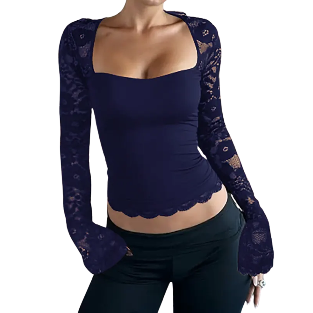 LENNA™ – Sheer Lace Floral Ruffle Tee
