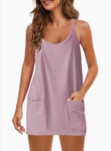 MARIMAR™ - Spaghetti Strap Athletic Dress with 4-Way Stretch and Built-in Shorts