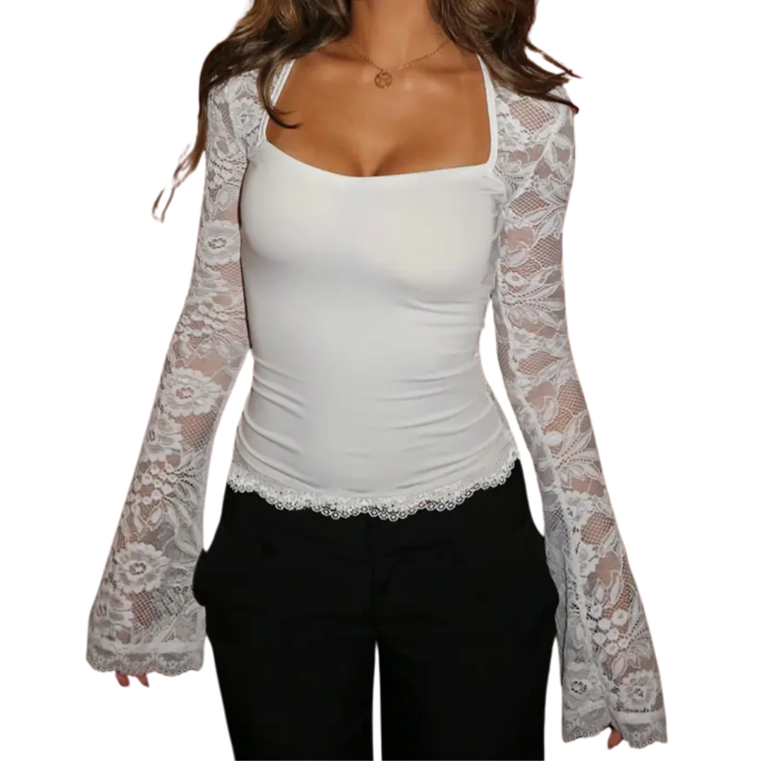 LENNA™ – Sheer Lace Floral Ruffle Tee