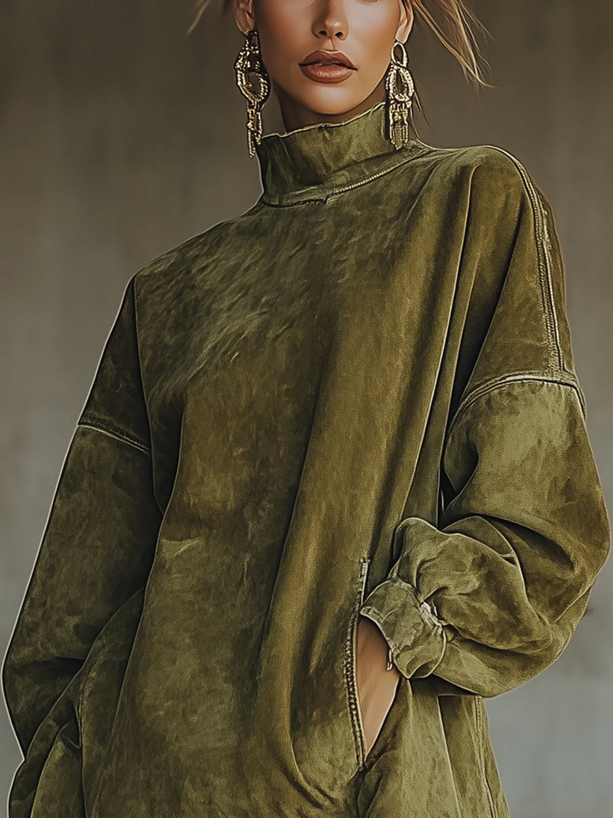 Gabriela | Suede-Look Dress with High Neck and Fringe