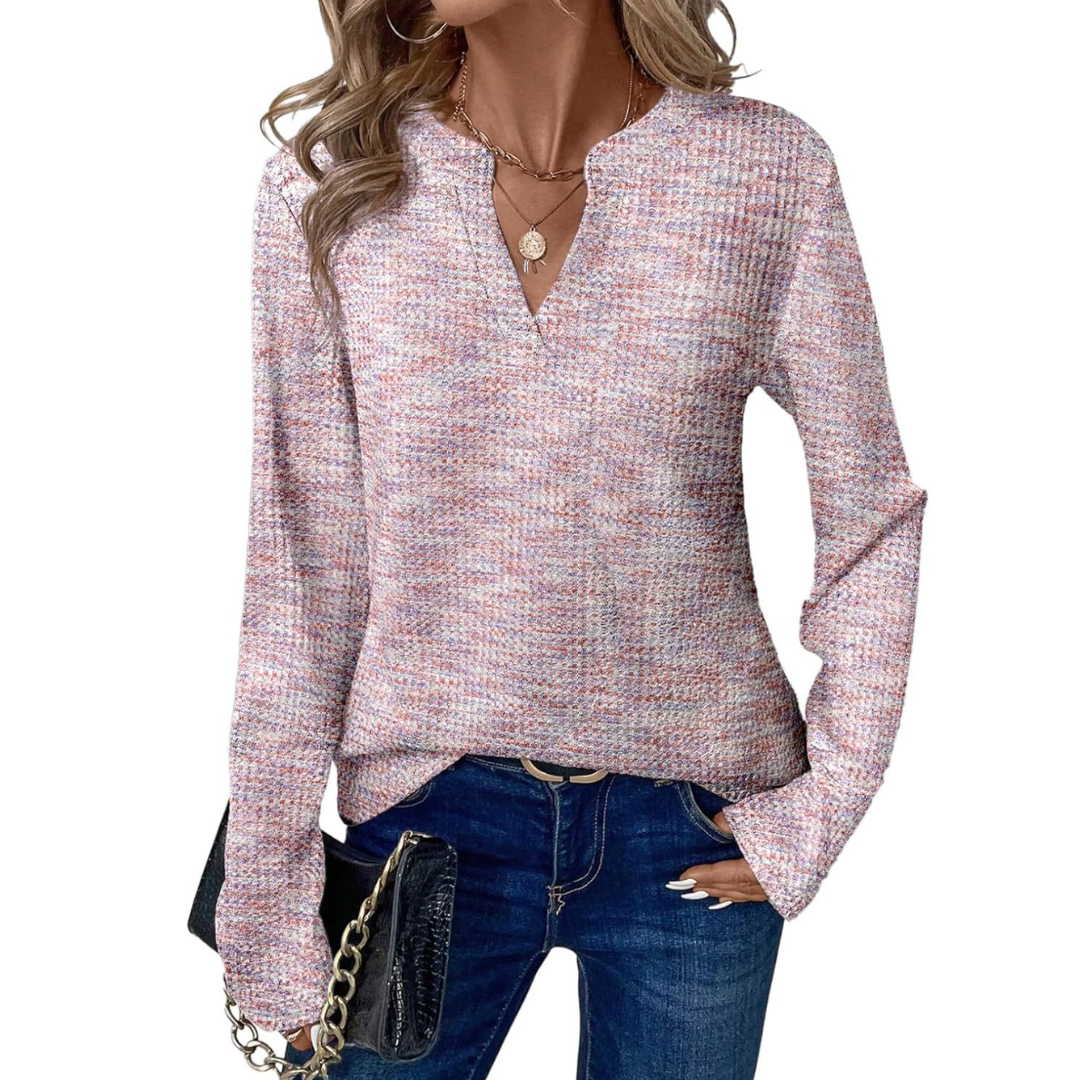 BRIALLEN™ – Cozy V-Neck Waffle Knit Top