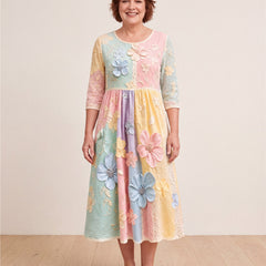Pastel Bloom Garden Pocket Midi Dress