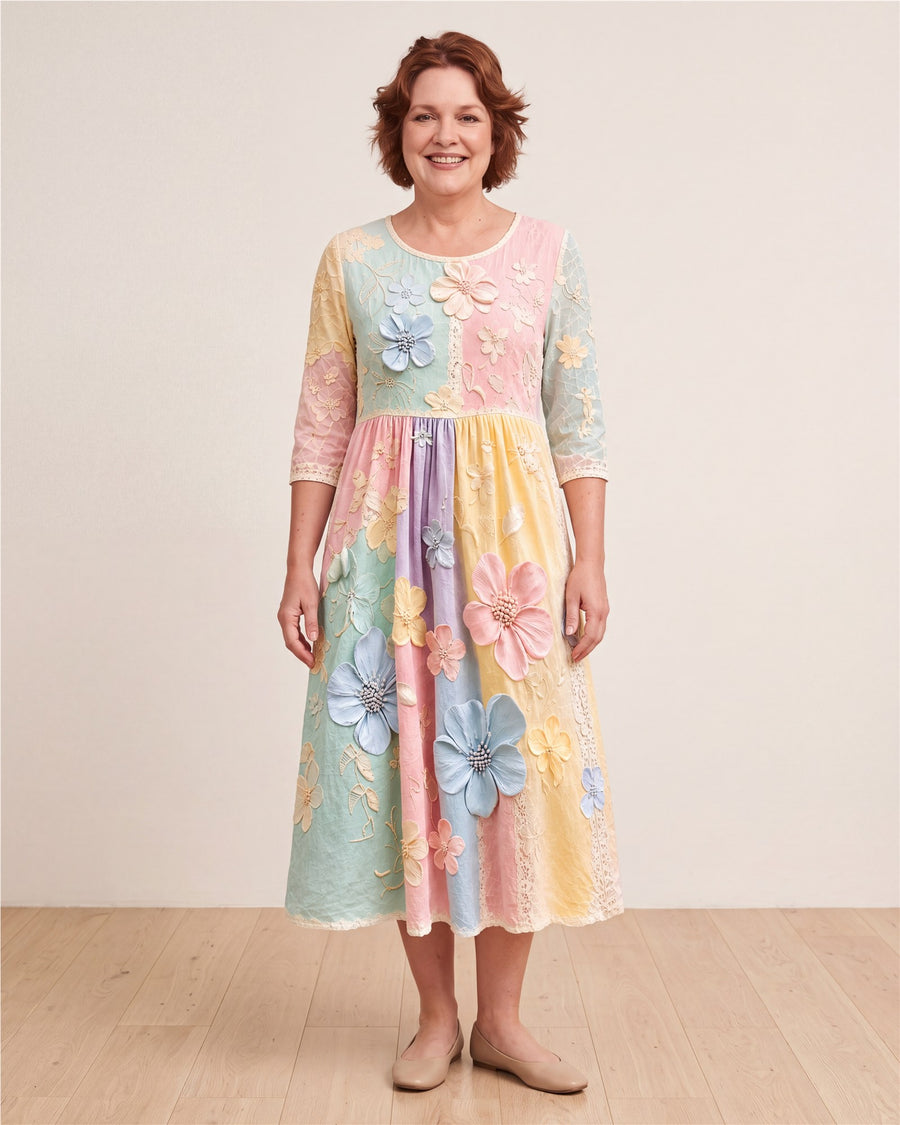 Pastel Bloom Garden Pocket Midi Dress