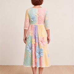 Pastel Bloom Garden Pocket Midi Dress – back view