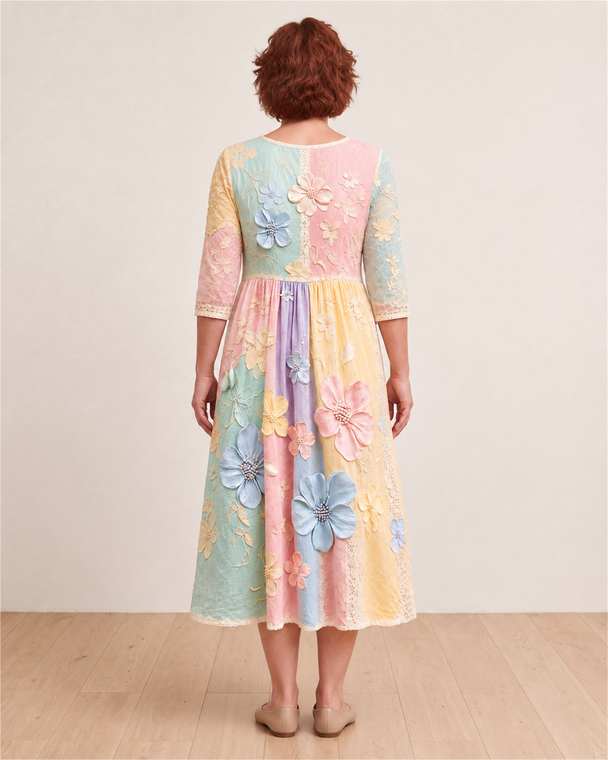 Pastel Bloom Garden Pocket Midi Dress – back view