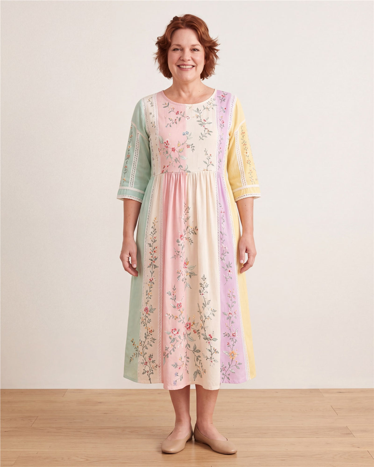 Pastel Garden Panel Pocket Midi Dress